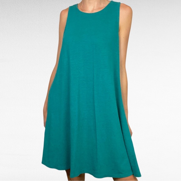 Old Navy | Teal Green Sleeveless Scoop Neck Linen Blend A-Line Swing Dress - Picture 2 of 11